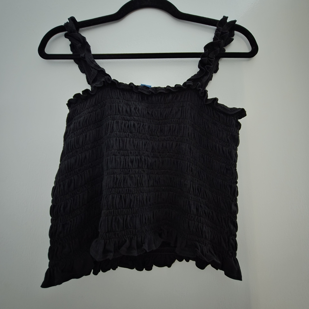 Black Ruffled Smocked Top